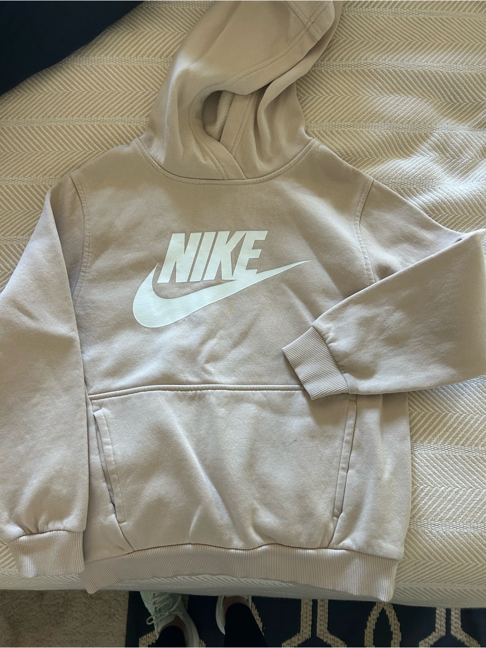 Nike Crewneck Hoodie in Light Beige with White Logo